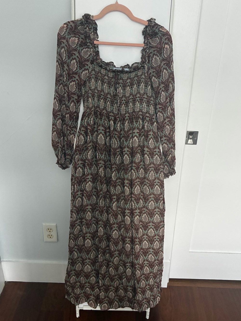 Hill House Scarlett Brown Paisley-Print Long Sleeve Maxi Dress